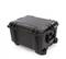 Black, robust rolling suitcase with handles and locks, suitable for securely transporting delicate items.