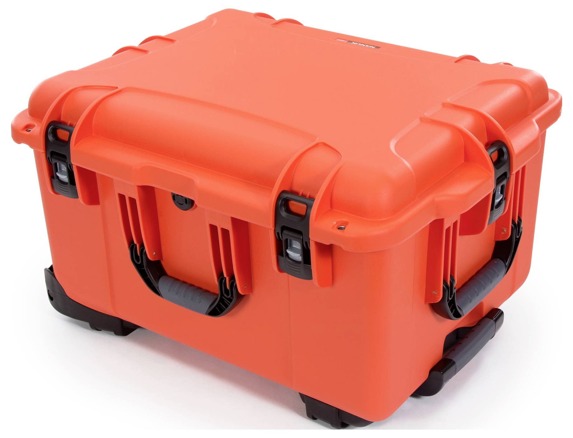A large, robust red protective case with black handles and locks. Designed for transporting and protecting sensitive equipment.