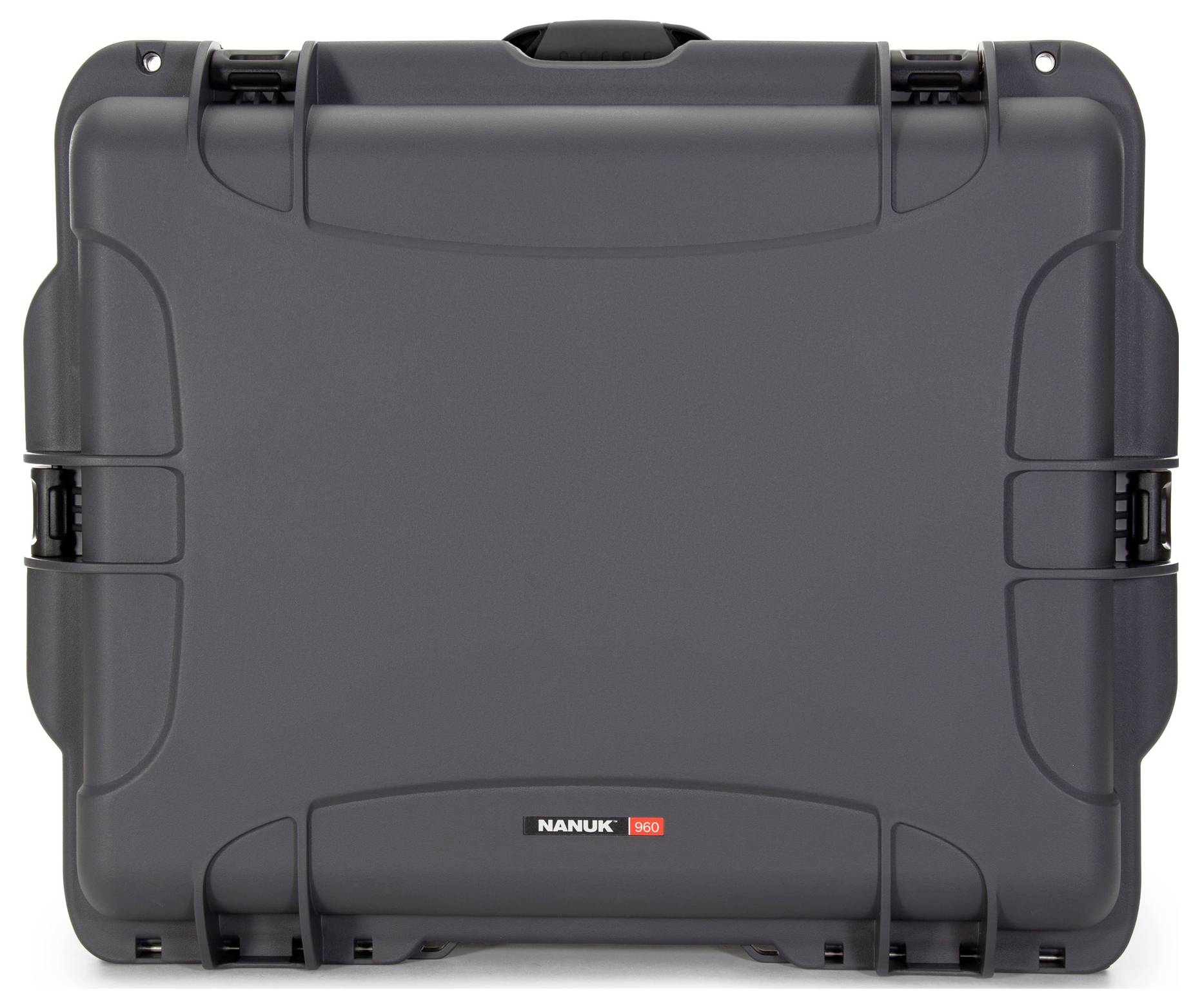 A robust, black protective case with a sturdy locking mechanism, ideal for the secure transportation of delicate equipment.