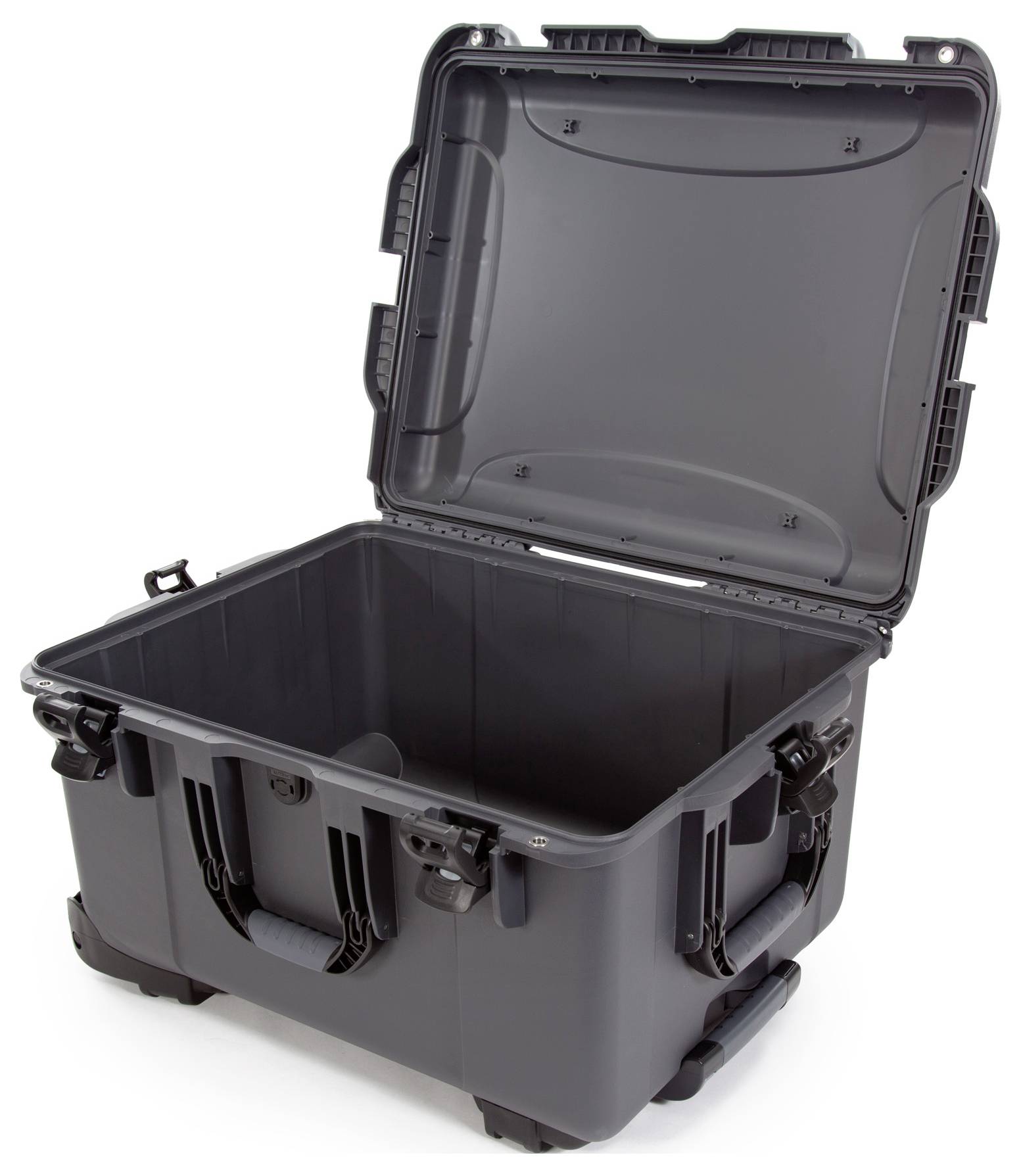 Robust, opened black plastic case with foam padding inside, suitable for the safe transportation of sensitive equipment.