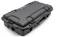 Black, durable suitcase with carry handle and closure clasps, used for secure transportation of delicate equipment.