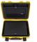 A yellow hard-shell suitcase, opened, reveals a black foam insert that ensures secure transportation of equipment.