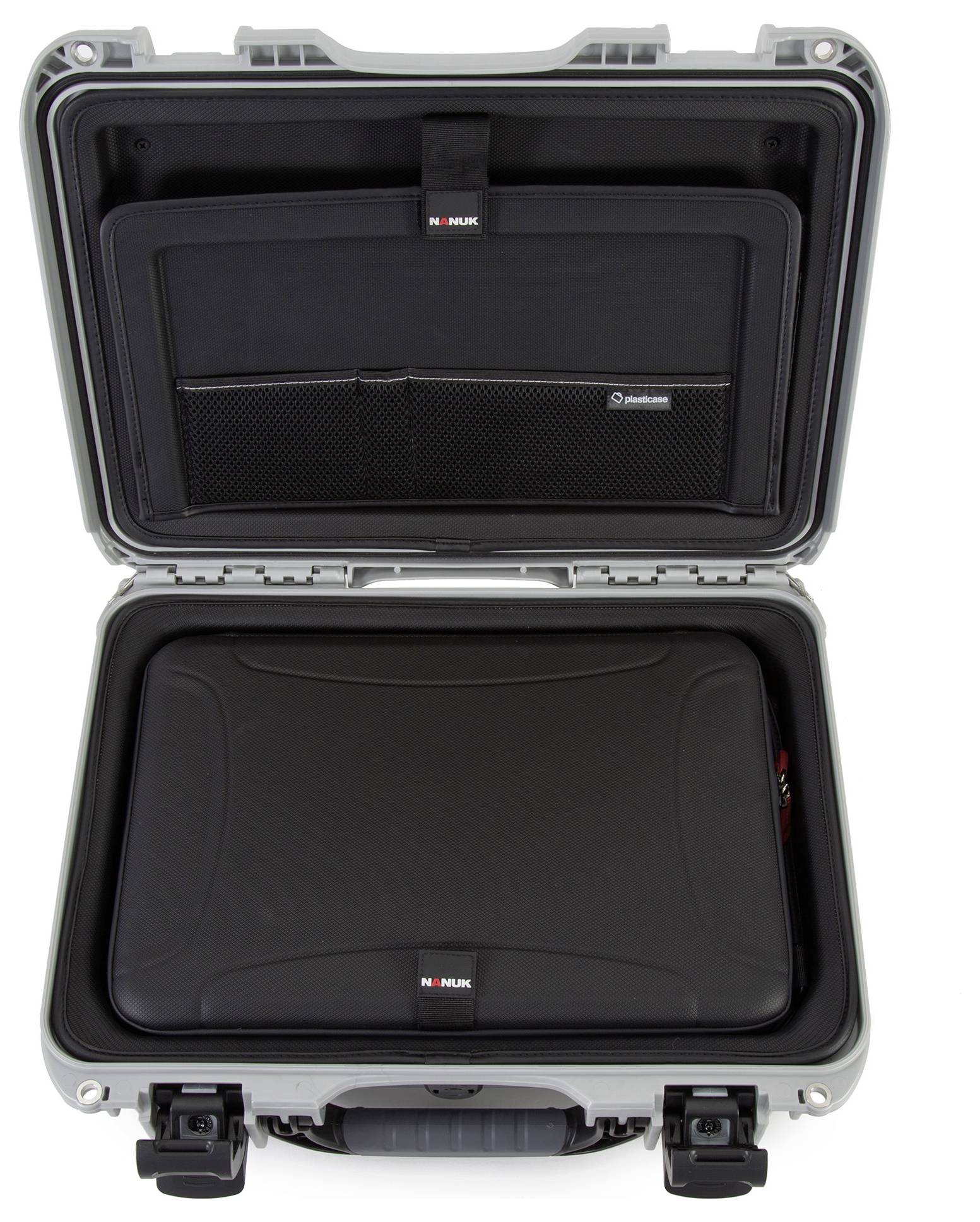 Opened suitcase with a black protective inner lining, suitable for transporting and protecting delicate items.