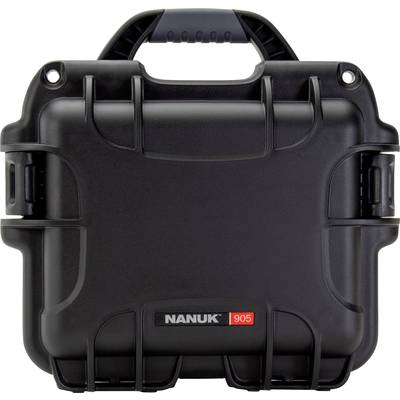 Black, robust hard-shell case with carry handle, 'NANUK 905' printed on the front, suitable for safely transporting delicate items.