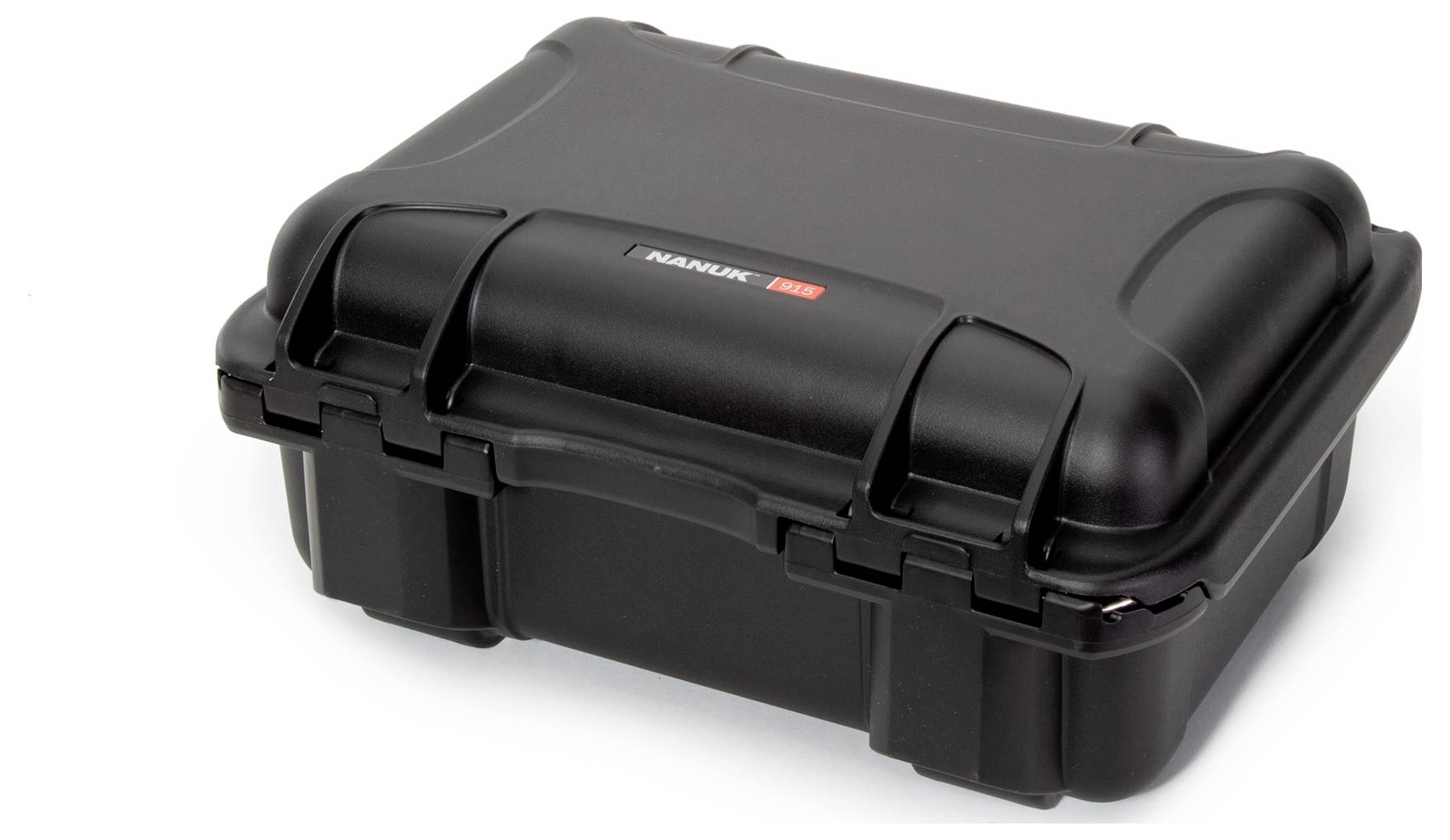 A black, robust hard-shell suitcase, closed, with a handle on the front. Suitable for secure transportation and protection of equipment.