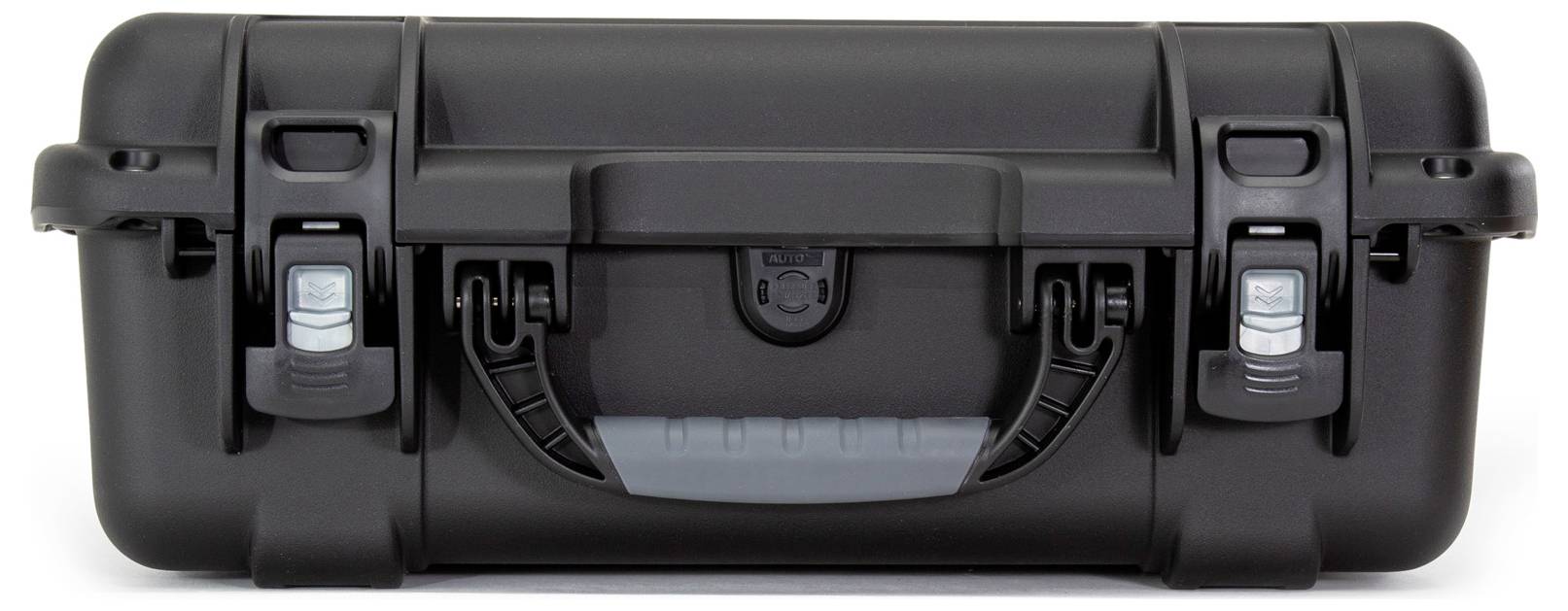 Black, robust suitcase with two locking latches and carrying handle, suitable for secure transportation or storage of valuable items.