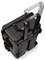Top-down view of a black, robust suitcase with an extendable handle.