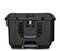 Black, robust protective case with carry handle and front closure, suitable for transport and secure storage.