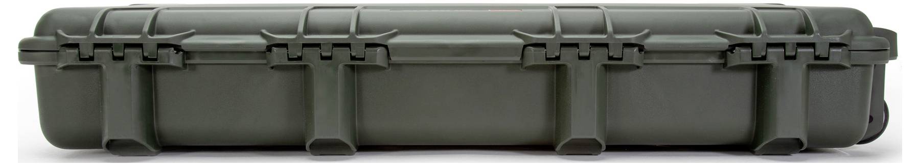 A long, robust, dark grey suitcase with multiple locks and handles. Suitable for transporting and protecting equipment.