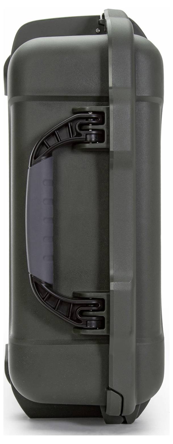 A sturdy, rectangular, dark grey case with a handle on the side, suitable for transporting delicate equipment.