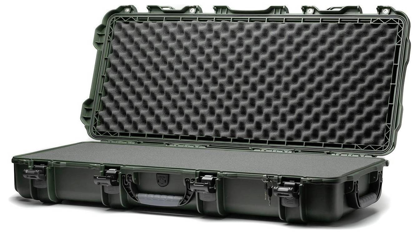 A robust, open black case with foam padding, suitable for the secure transportation of delicate equipment.