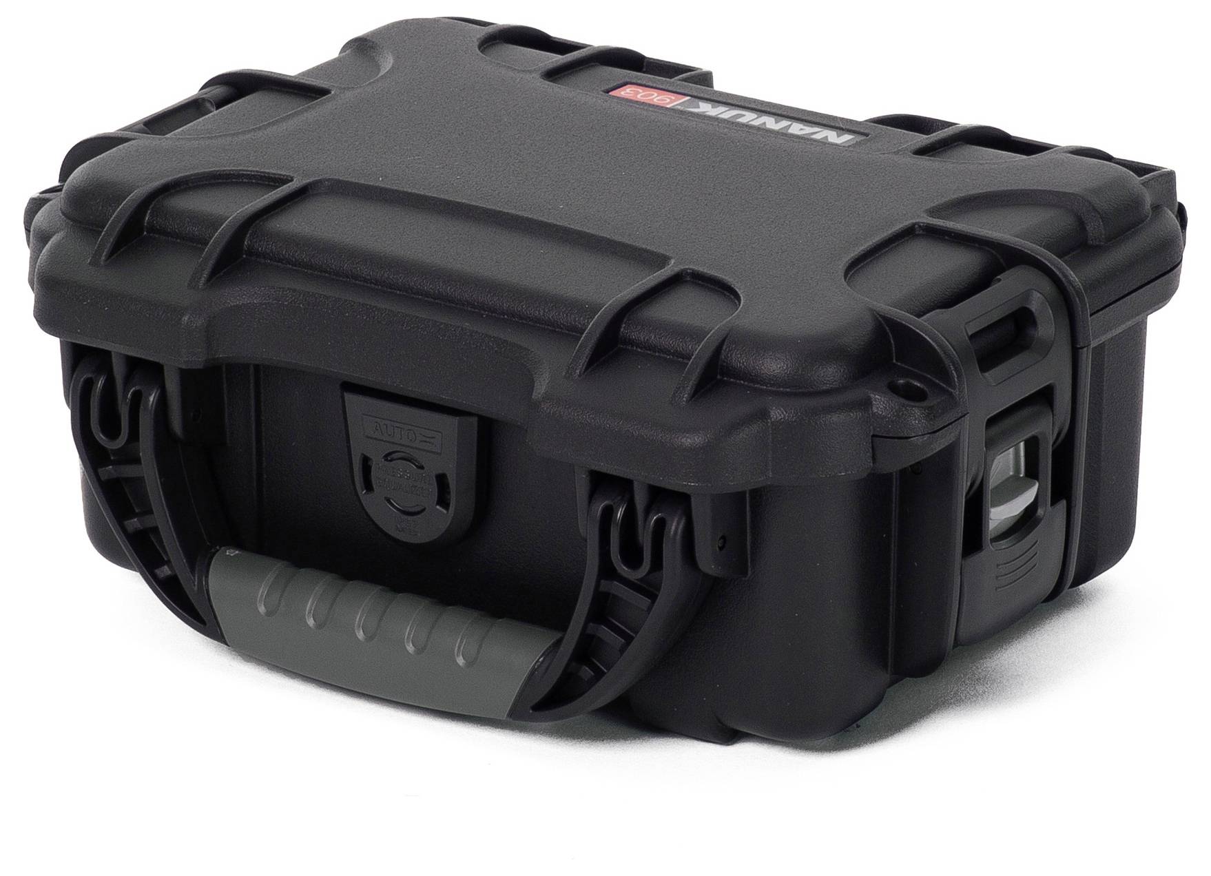 A robust, black, weatherproof case with a sturdy handle, designed for the secure transportation of delicate equipment.
