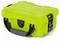 A small, robust, bright green protective case with a grey carry handle and fastenings, suitable for delicate equipment or tools.