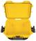 Yellow, open hard-shell suitcase with a black handle, photographed from above and empty. Suitable for protecting and transporting delicate items.