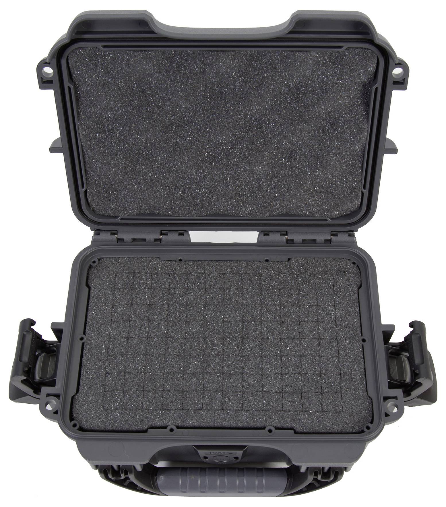 An open, empty foam-lined case, ready for the secure transportation of delicate equipment.