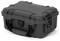 A robust, dark grey protective case with handle and closures, suitable for the secure transportation of delicate items.