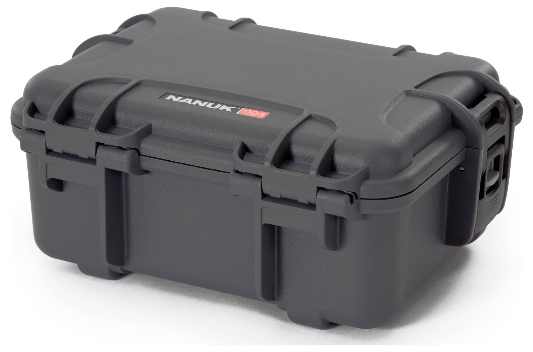 Black, robust protective case with sturdy lock and handle, labelled 'Nanuk 905'. Suitable for secure storage and transportation.
