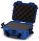 Blue, opened protective case with black foam interior lining, suitable for the safe transportation of delicate equipment.