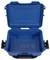 Open blue hard-shell suitcase with black handle and locks, empty, suitable for the secure transportation of equipment or tools.