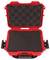 An open, empty red hard-shell case with black foam lining, suitable for protecting delicate equipment.