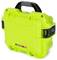 A bright green, robust suitcase with a black handle, suitable for the secure transportation of delicate items.