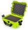 Green, open protective case with foam lining, suitable for the safe transportation of sensitive electronic equipment.