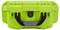 Green, sturdy suitcase with black handle and fastening, suitable for securely transporting valuable items.
