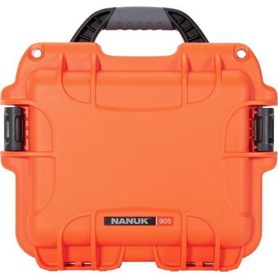 Robust orange protective case by Nanuk with black and grey latches, model number 905, suitable for transportation and storage.