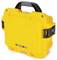 Yellow, robust suitcase with a black handle and locks, suitable for the secure transportation of delicate items.