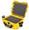 Yellow, open protective case with foam padding for secure transportation of delicate items.
