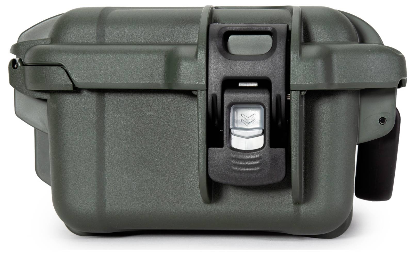 Green, sturdy hard-shell suitcase with lock and carry handle, ideal for protecting delicate equipment during travel.