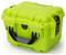 Green, robust plastic case with black handles, suitable for safely transporting delicate items.