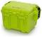 Green, robust protective case with black carry handle, suitable for securely storing delicate items.