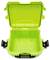 An open, bright green, empty suitcase with sturdy clasps and a robust casing, suitable for secure transportation.