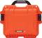 A bright orange safety case with a robust handle and secure locks, suitable for protecting sensitive equipment.