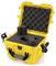 Yellow, open protective case with foam lining and handles, ready for storing or transporting delicate items.