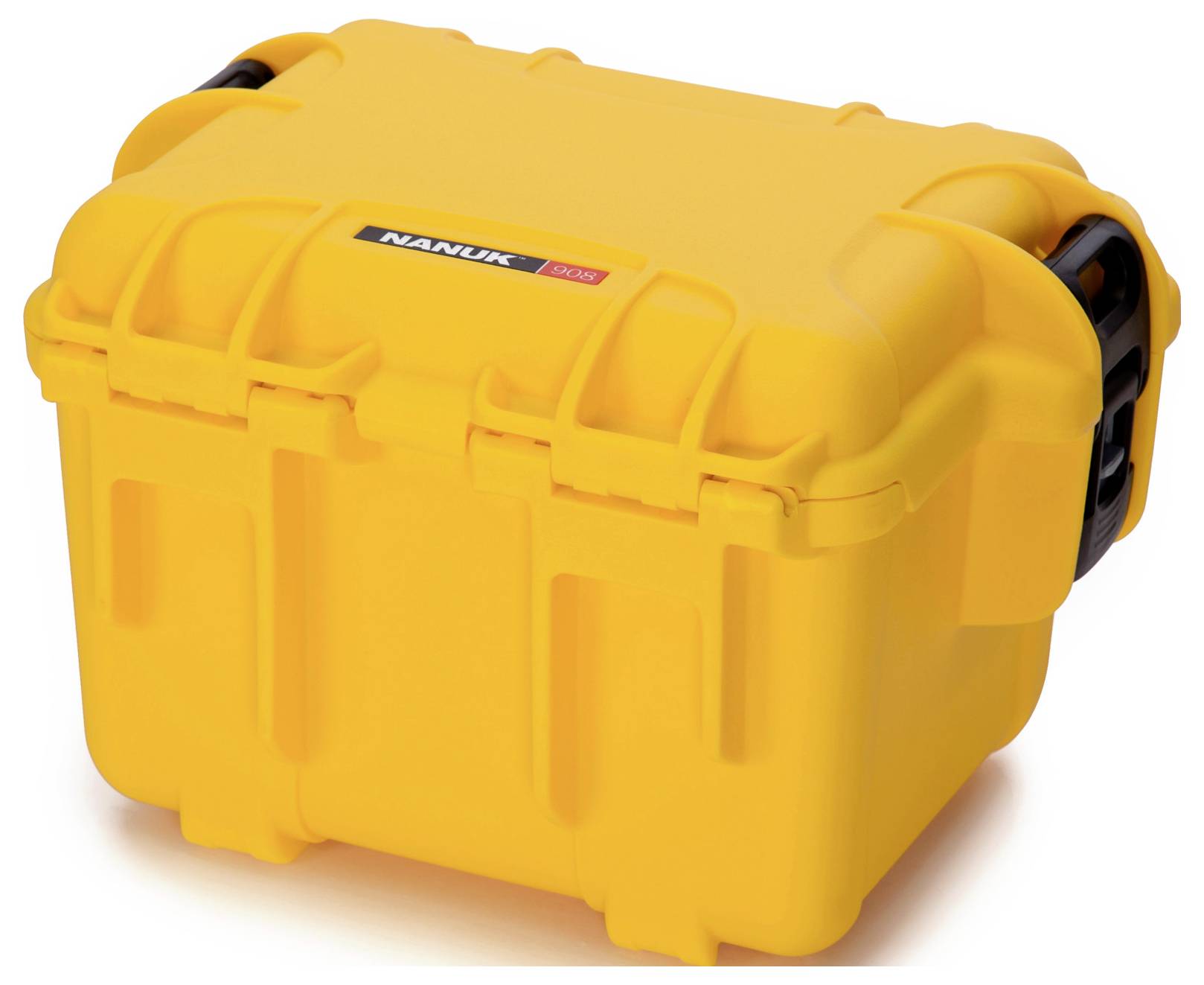 Yellow, robust Nanuk protective case with black closures, suitable for the safe transportation of delicate items.