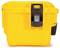 A yellow suitcase with a robust lock and carrying handle, potentially for transporting delicate equipment.