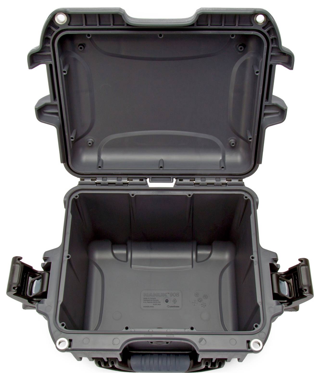Open, black hard-shell suitcase with robust locks. Ideal for protecting sensitive equipment.