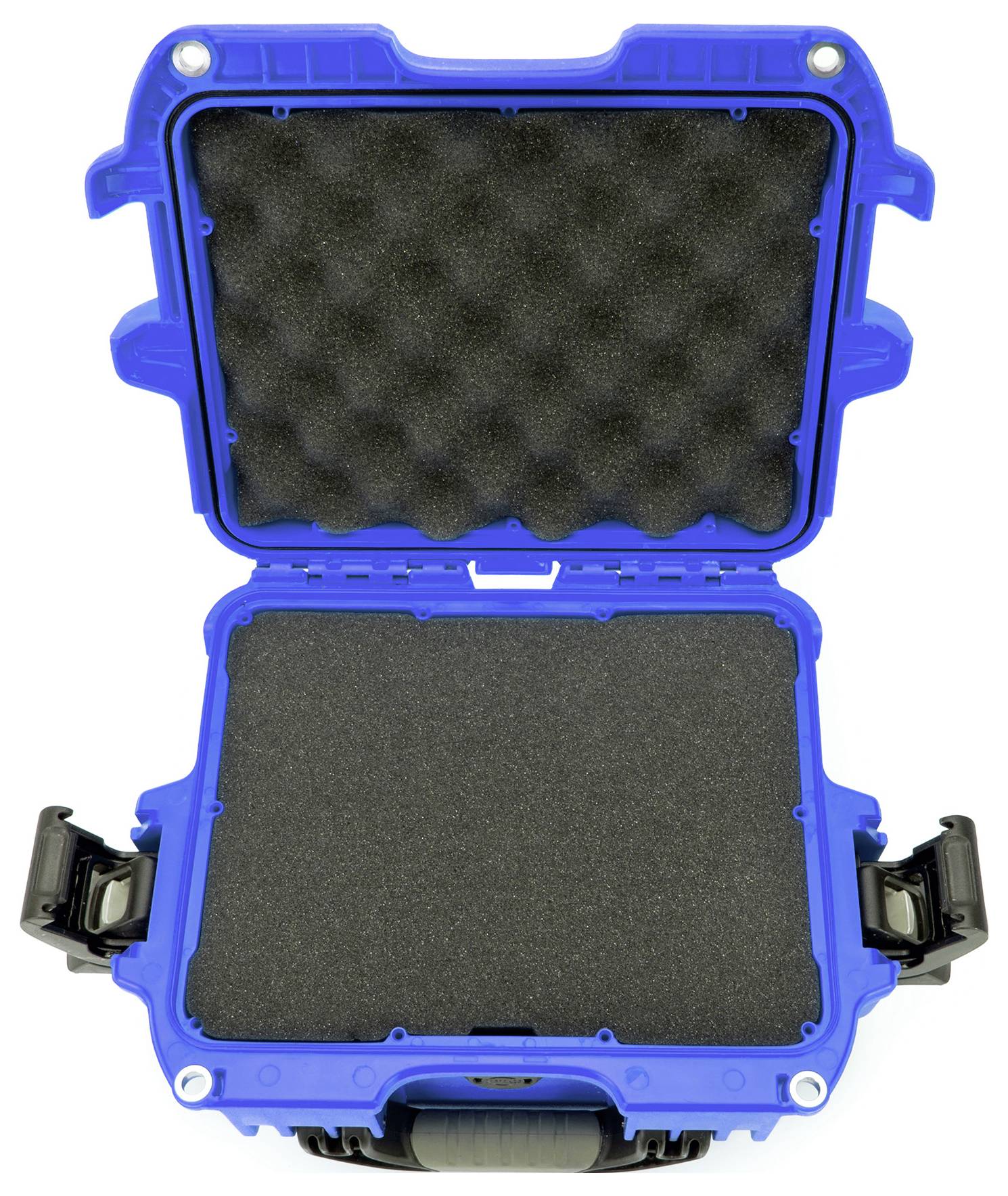A blue, open protective case with black foam padding, suitable for the secure transportation of delicate equipment.