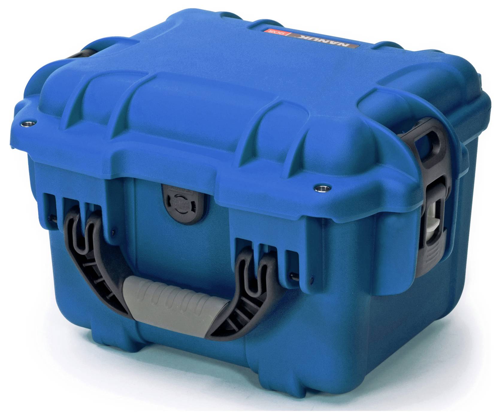 A blue, robust protective case with a handle and sturdy locks. Suitable for the safe transportation of delicate items.