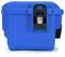 Blue, robust transport box with a black fastener at the front. Ideal for secure transportation and storage of delicate items.