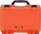 Orange protective case with black handle and fasteners, suitable for storing and securing delicate items.