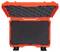 An open, bright orange case lined with black foam, ready for the safe transportation of delicate items.