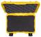 An opened yellow protective case with black foam, suitable for the safe transportation of delicate equipment.