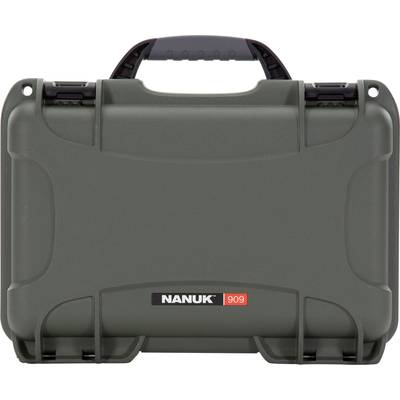 A sturdy small, dark grey-green case with a black handle and the 'NANUK 909' logo on the front.