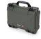A dark green 'Nanuk 909' suitcase with a black handle, locked, with no visible brands or decorations.