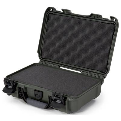 A robust, empty black protective case with foam lining, suitable for the secure transportation of delicate items.