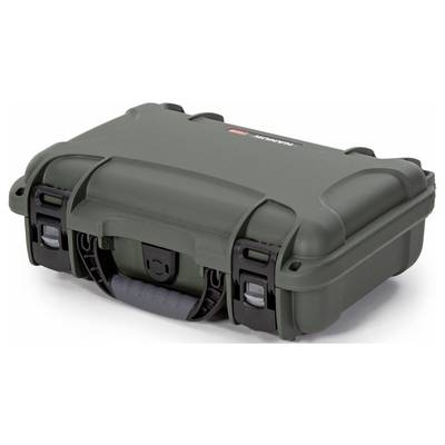 A robust, green plastic case with two black latches and a carrying handle. Suitable for secure transportation.