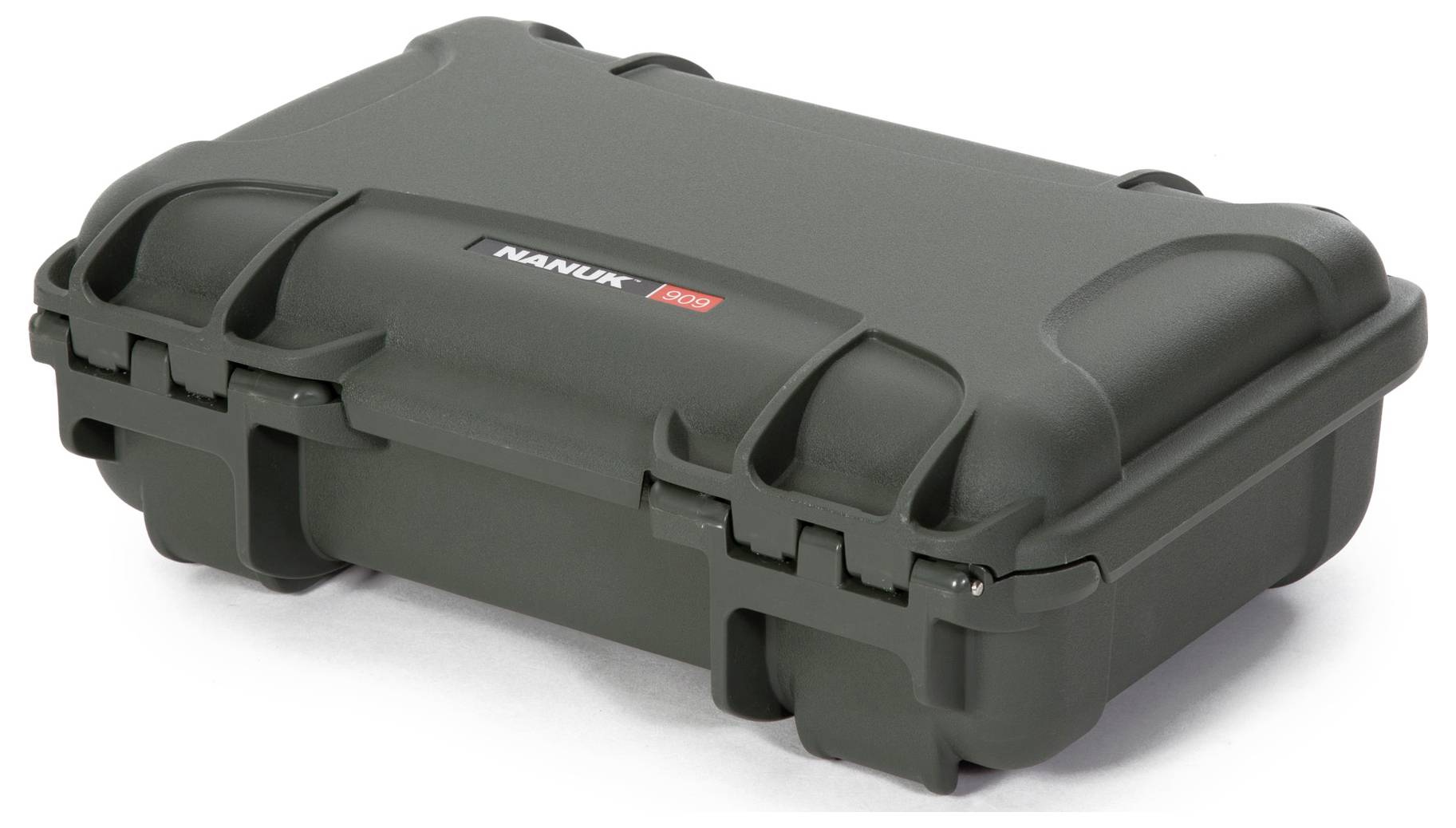 A robust, dark grey protective case with an embossed logo, suitable for the secure transportation of delicate items.